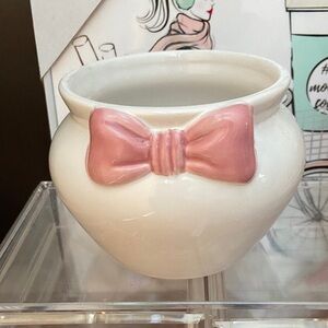 White Vase with Pink Bow Accent